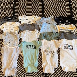 19 newborn baby boy short sleeve onesie lot